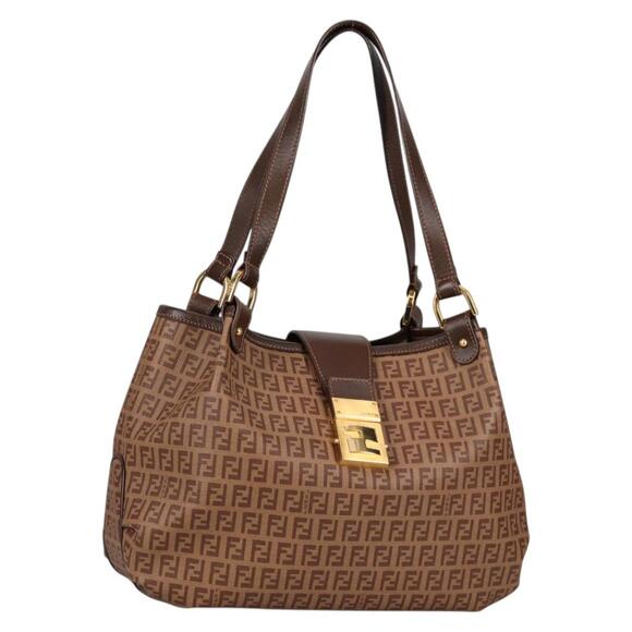 FENDI Zucchino Canvas Mamma Baguette Shoulder Bag Pvc Beige Gold - Picture 1 of 14